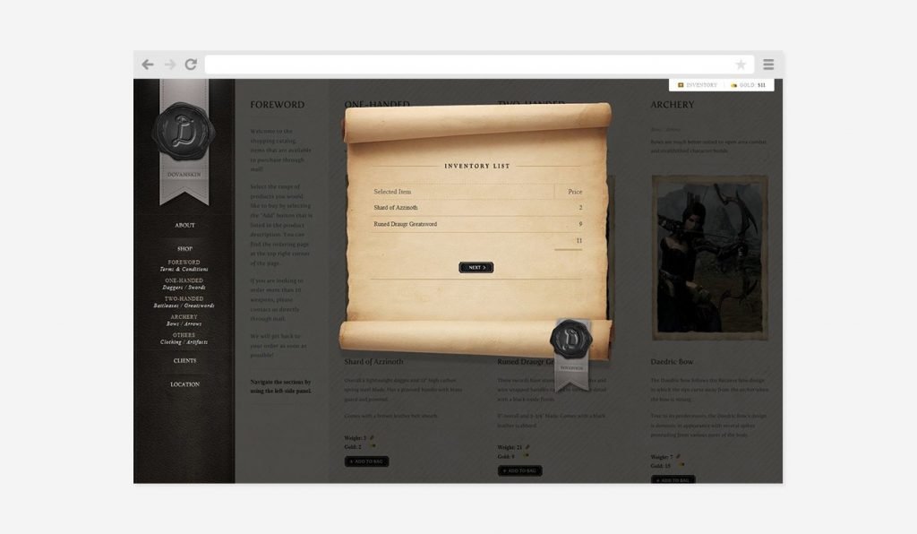 Dovahskin, Skyrim Inspired Web Design by Denise Koh